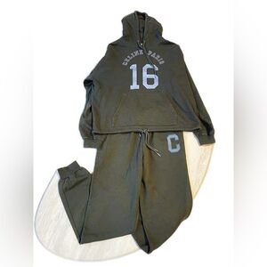 🚩steal authentic Celine Dark Green Sweatpants & Hoodie Set